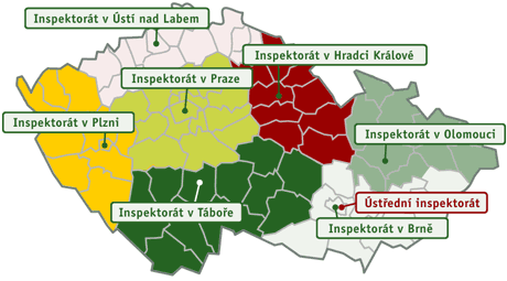 Mapa územní působnosti inspektorátů SZPI