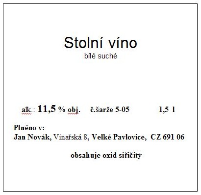 vzor etikety - stolní víno, bílé suché