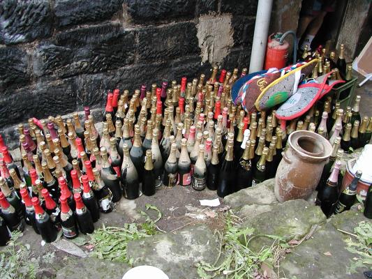 Bottles with wine were muddy, their labels were dirty, damaged and partly illegible. 
