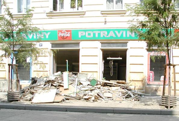 A retail outlet with foodstuffs in a flooded area (Prague - Karlín)
